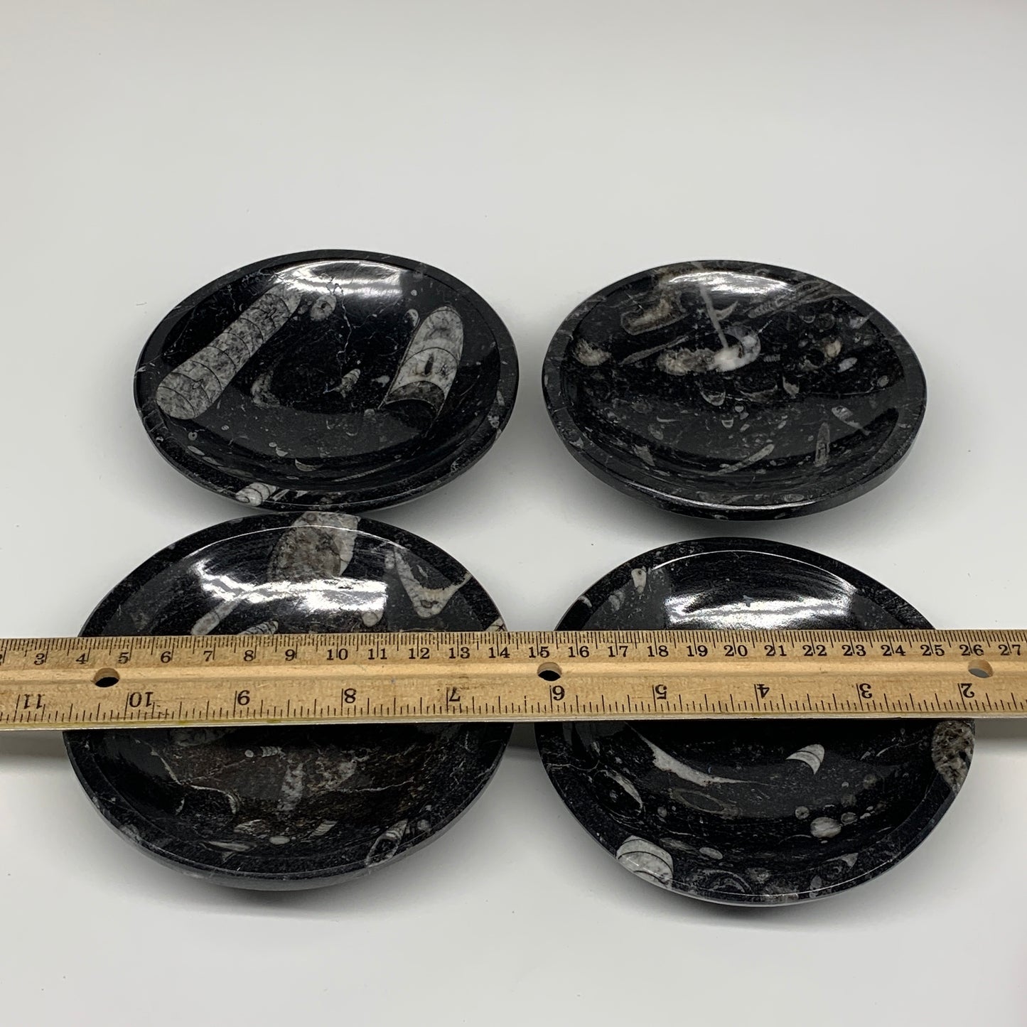 834g, 4pcs, 4.3" Small Fossils Ammonite Orthoceras Bowl Round Shape, B8874