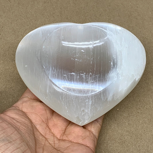 453g, 3.8"x4.4"x1.5", Selenite Heart Crystals, Satin Spar, gypsum, B12957