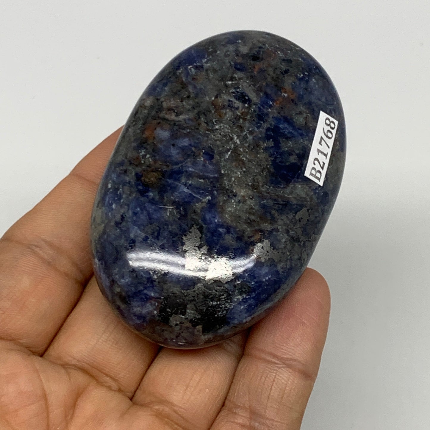 106.3g, 2.7"x1.7"x0.8", Sodalite Palm-Stone Crystal Polished Handmade, B21768