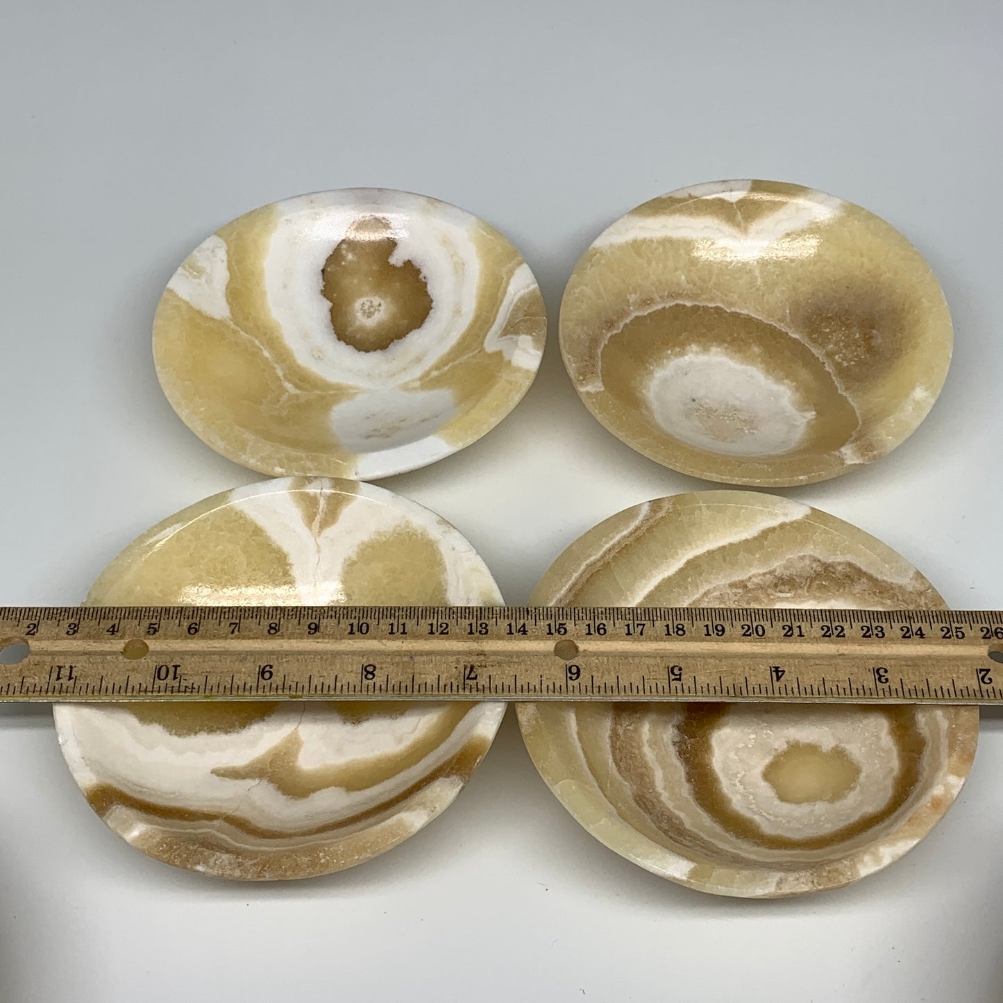 782g, 4pcs set, 4.4"-4.7" Round Onyx Bowl Handmade from Morocco, B8877