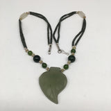 1pc, Double-Strands Green Nephrite Jade Beaded Necklace @Afghanistan,24" NPH39 - watangem.com
