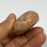 83.1g,2.3"x1.7"x0.9", Peach Moonstone Palm-Stone Polished Reiki Crystal, B15514