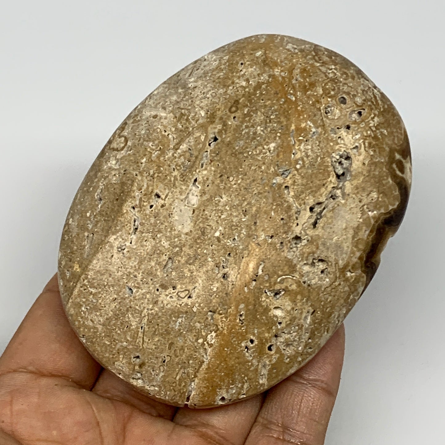 205.4g, 3.5"x2.6"x1.1", Chocolate Calcite Palm-Stone Reiki @Afghanistan, B14697
