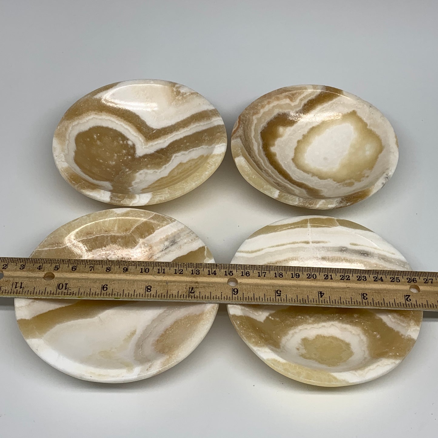 860g, 4pcs set, 4.4"-4.7" Round Onyx Bowl Handmade from Morocco, B8881