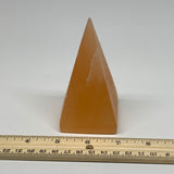 248g, 4"x2.1" Orange Selenite/Satin Spar Pyramid Crystal @Morocco, B24217