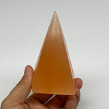 283g, 4"x2.2" Orange Selenite/Satin Spar Pyramid Crystal @Morocco, B24219