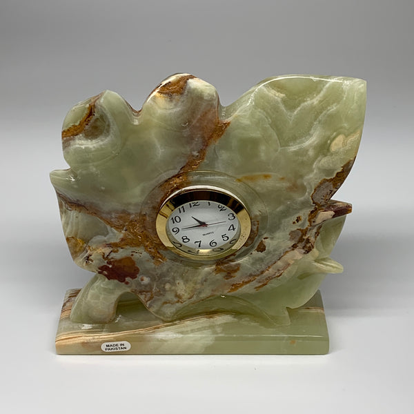 1200g, 7"x6.1" Green Onyx Leaf Clock Gemstone from Pakistan, B7813