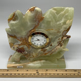 1200g, 7"x6.1" Green Onyx Leaf Clock Gemstone from Pakistan, B7813