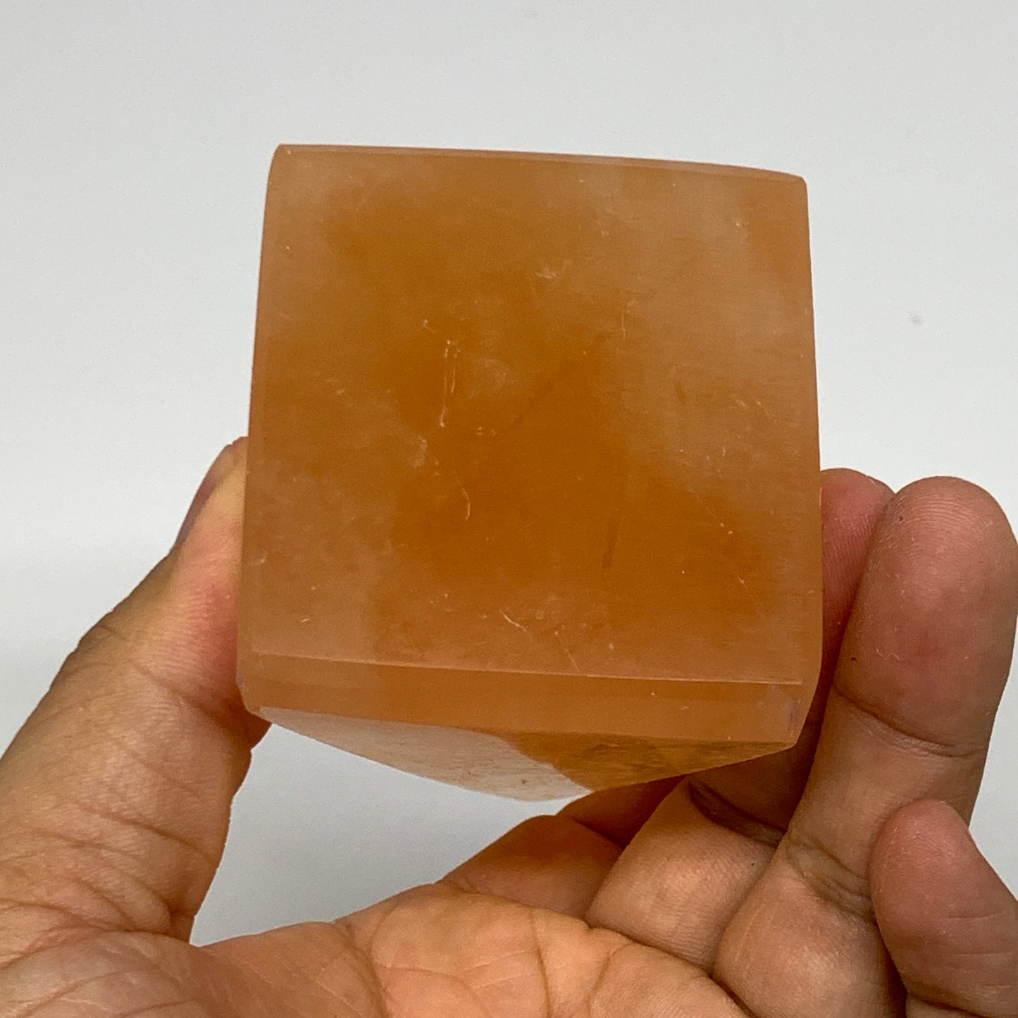 300g, 4.1"x2.3"  Orange Selenite/Satin Spar Pyramid Crystal @Morocco, B24220