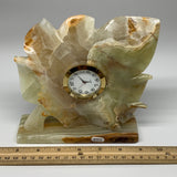 1200g, 6.5"x6.25" Green Onyx Leaf Clock Gemstone from Pakistan, B7815