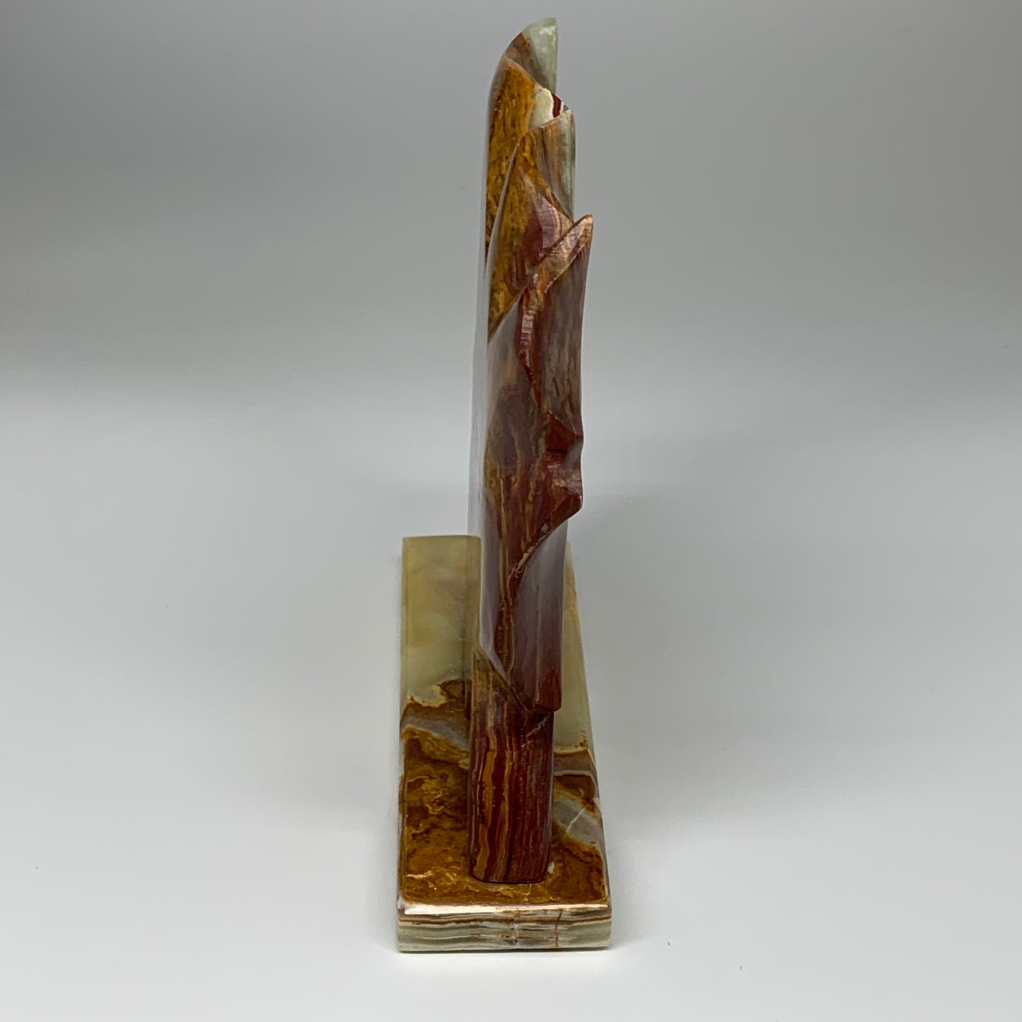 1234g, 6.5"x6.5" Green Onyx Leaf Clock Gemstone from Pakistan, B7816