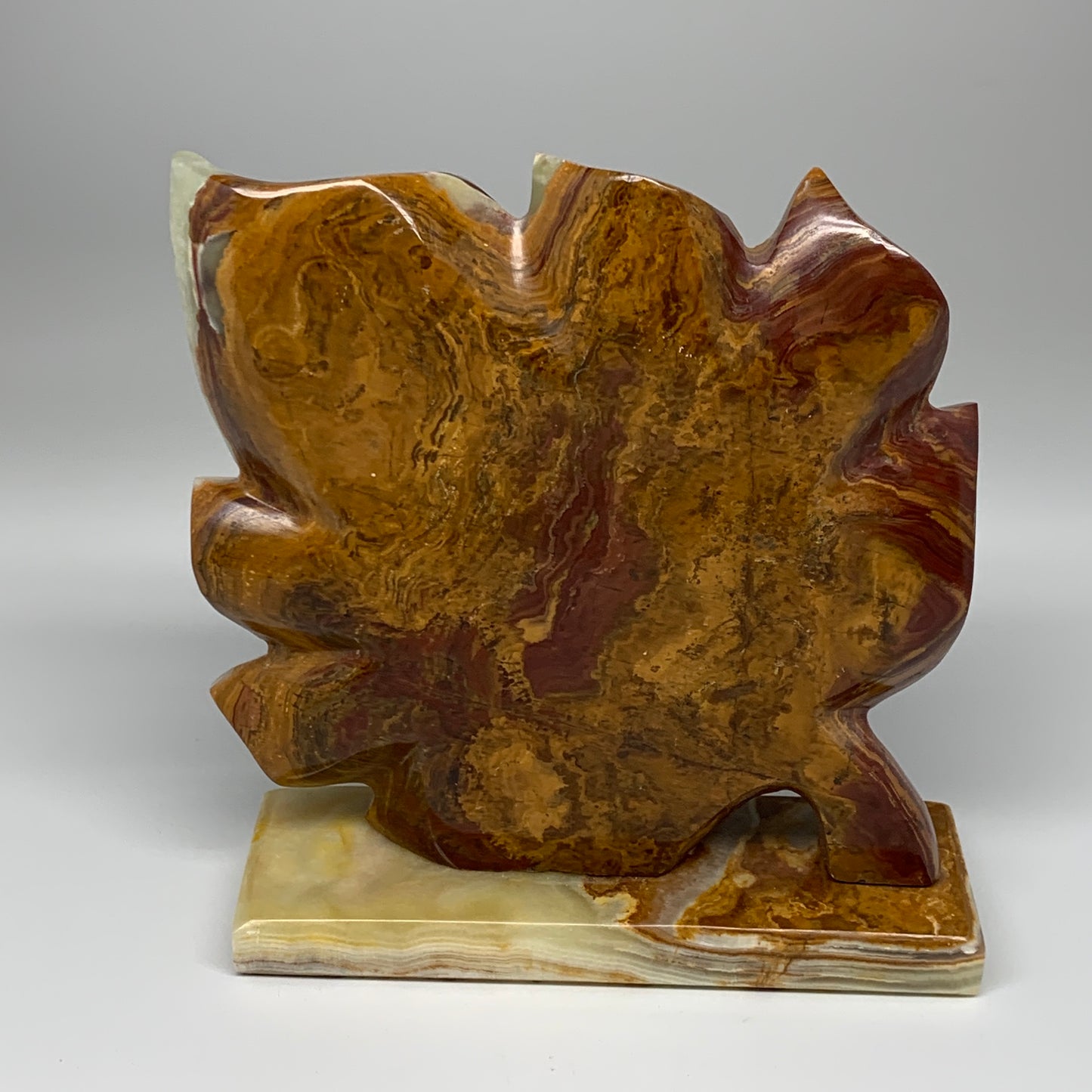 1234g, 6.5"x6.5" Green Onyx Leaf Clock Gemstone from Pakistan, B7816