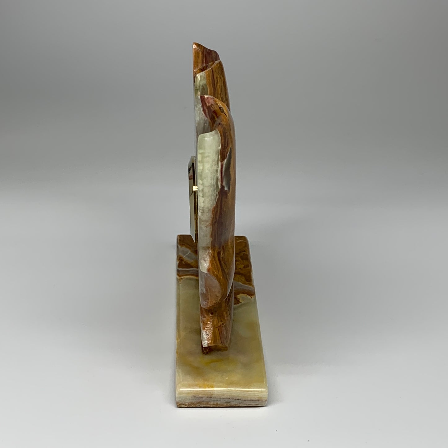 1234g, 6.5"x6.5" Green Onyx Leaf Clock Gemstone from Pakistan, B7816