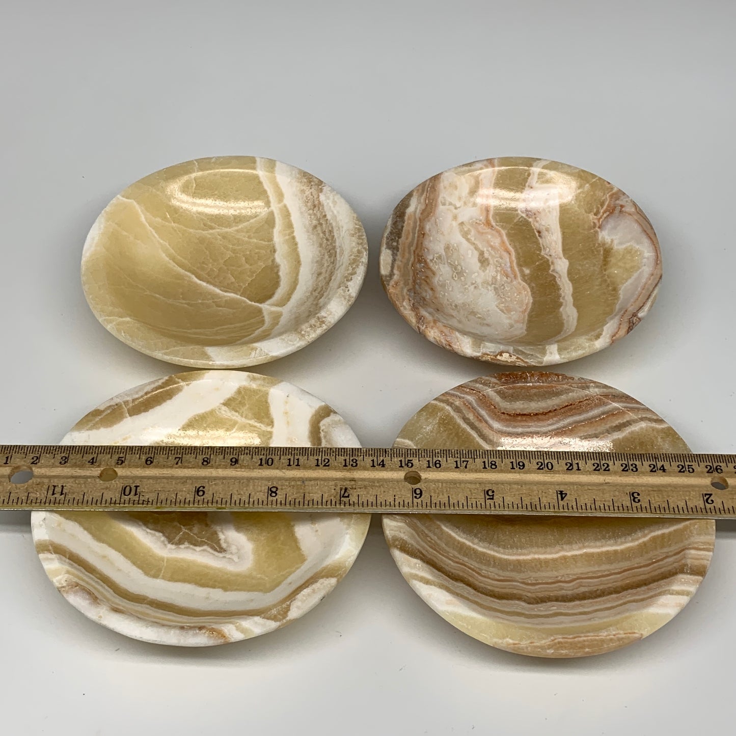 874g, 4pcs set, 4.4"-4.7" Round Onyx Bowl Handmade from Morocco, B8887