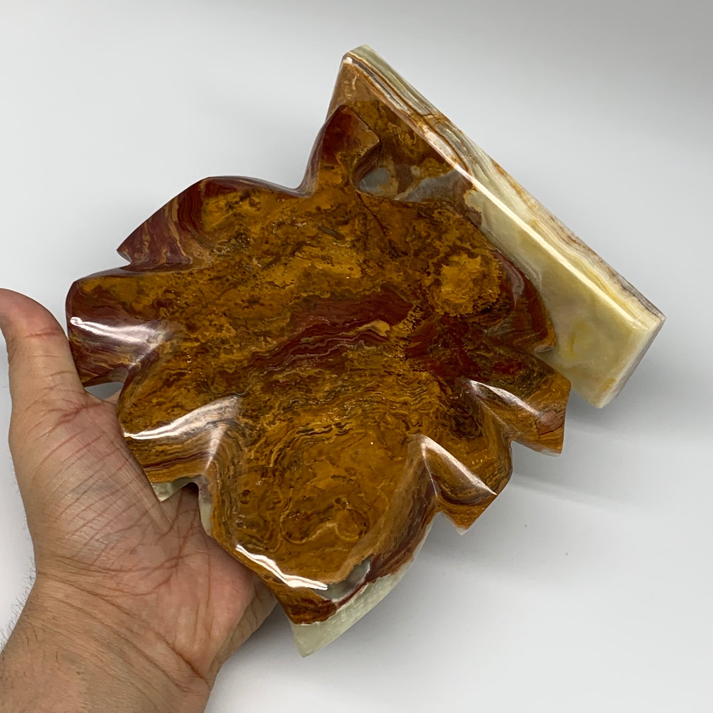 1234g, 6.5"x6.5" Green Onyx Leaf Clock Gemstone from Pakistan, B7816