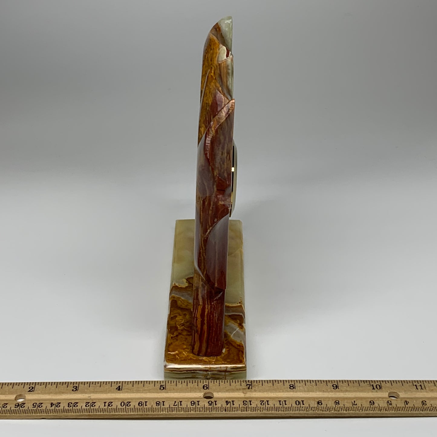 1234g, 6.5"x6.5" Green Onyx Leaf Clock Gemstone from Pakistan, B7816