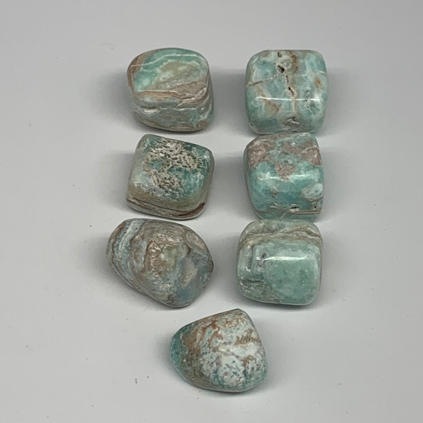 188.3g, 0.9"-1.1", 7pcs, Blue Aragonite Tumbled Stones @Afghanistan, B26671