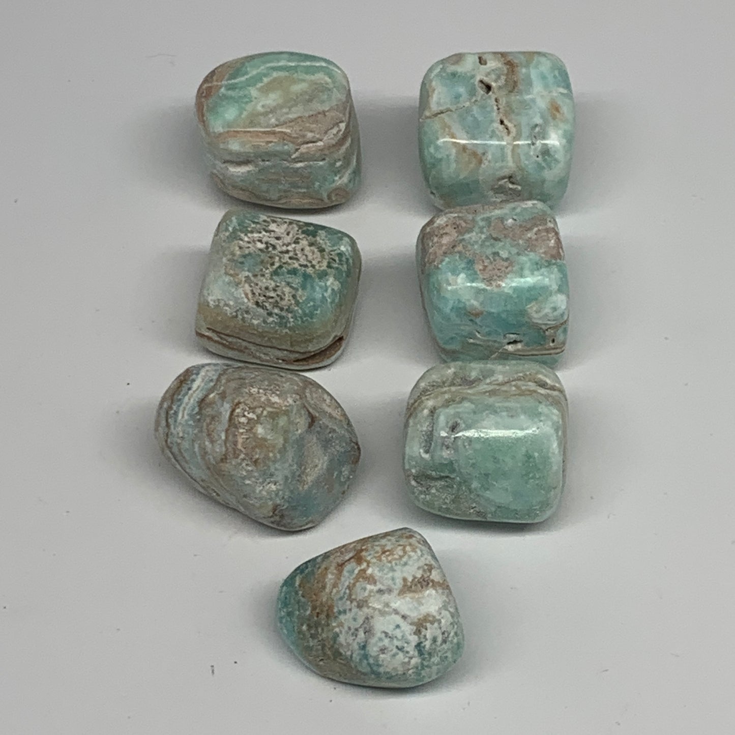 188.3g, 0.9"-1.1", 7pcs, Blue Aragonite Tumbled Stones @Afghanistan, B26671