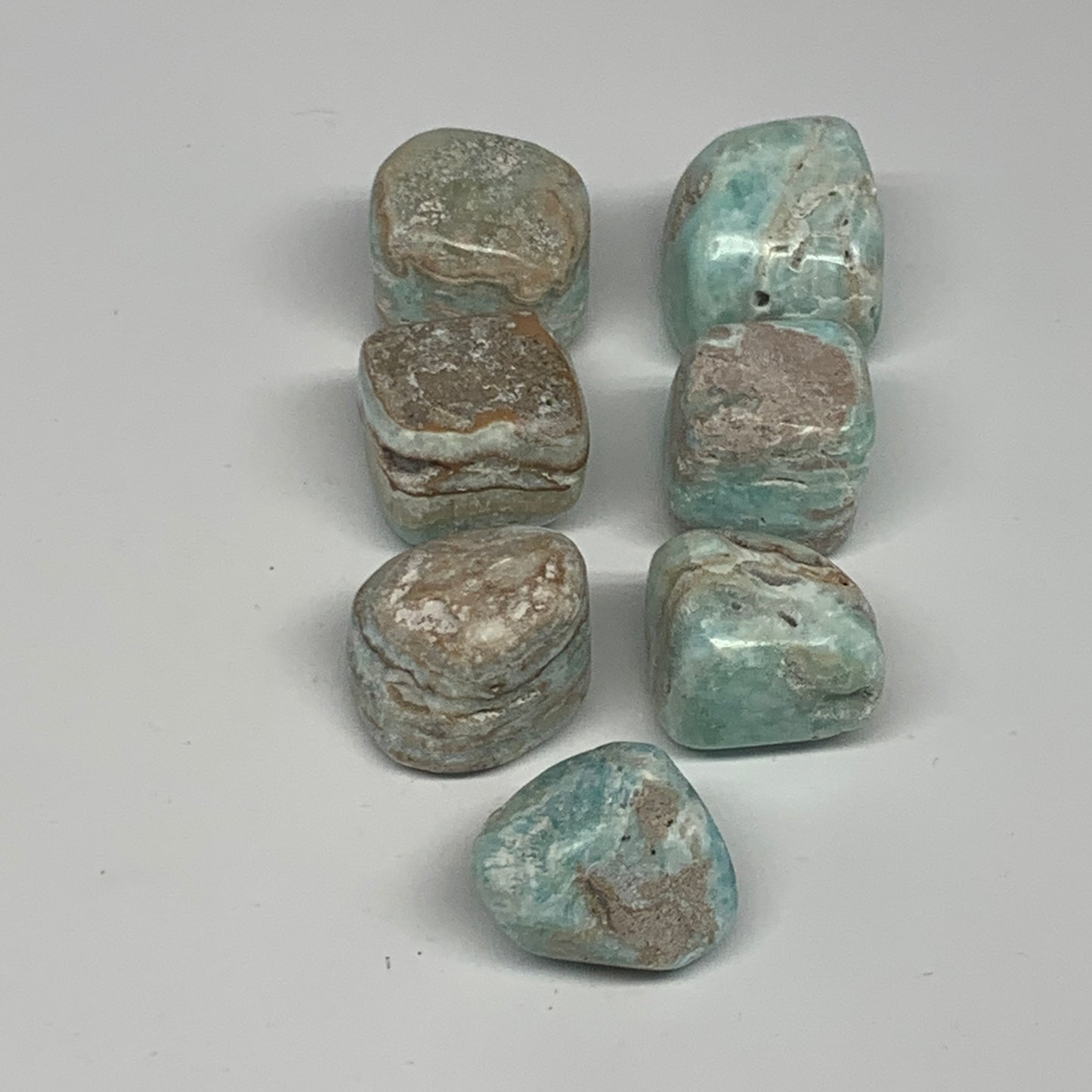 188.3g, 0.9"-1.1", 7pcs, Blue Aragonite Tumbled Stones @Afghanistan, B26671