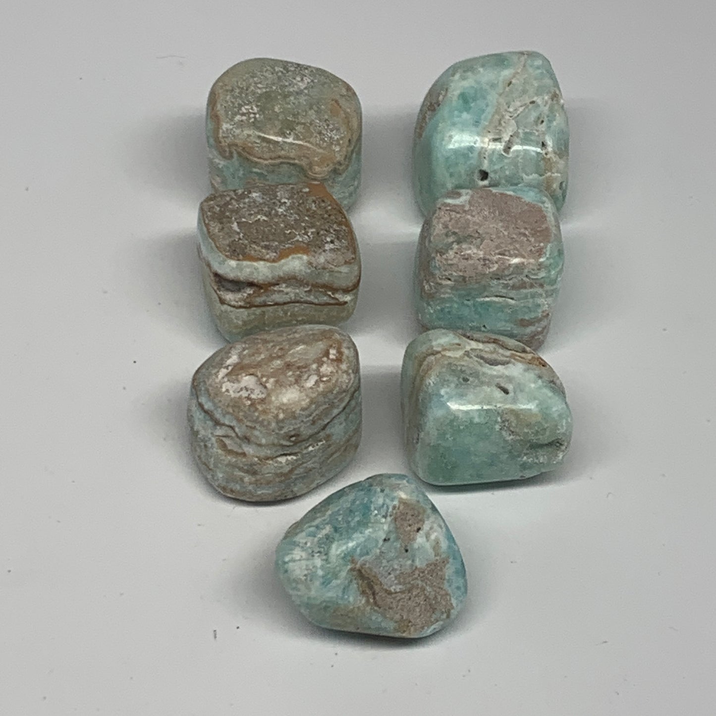188.3g, 0.9"-1.1", 7pcs, Blue Aragonite Tumbled Stones @Afghanistan, B26671