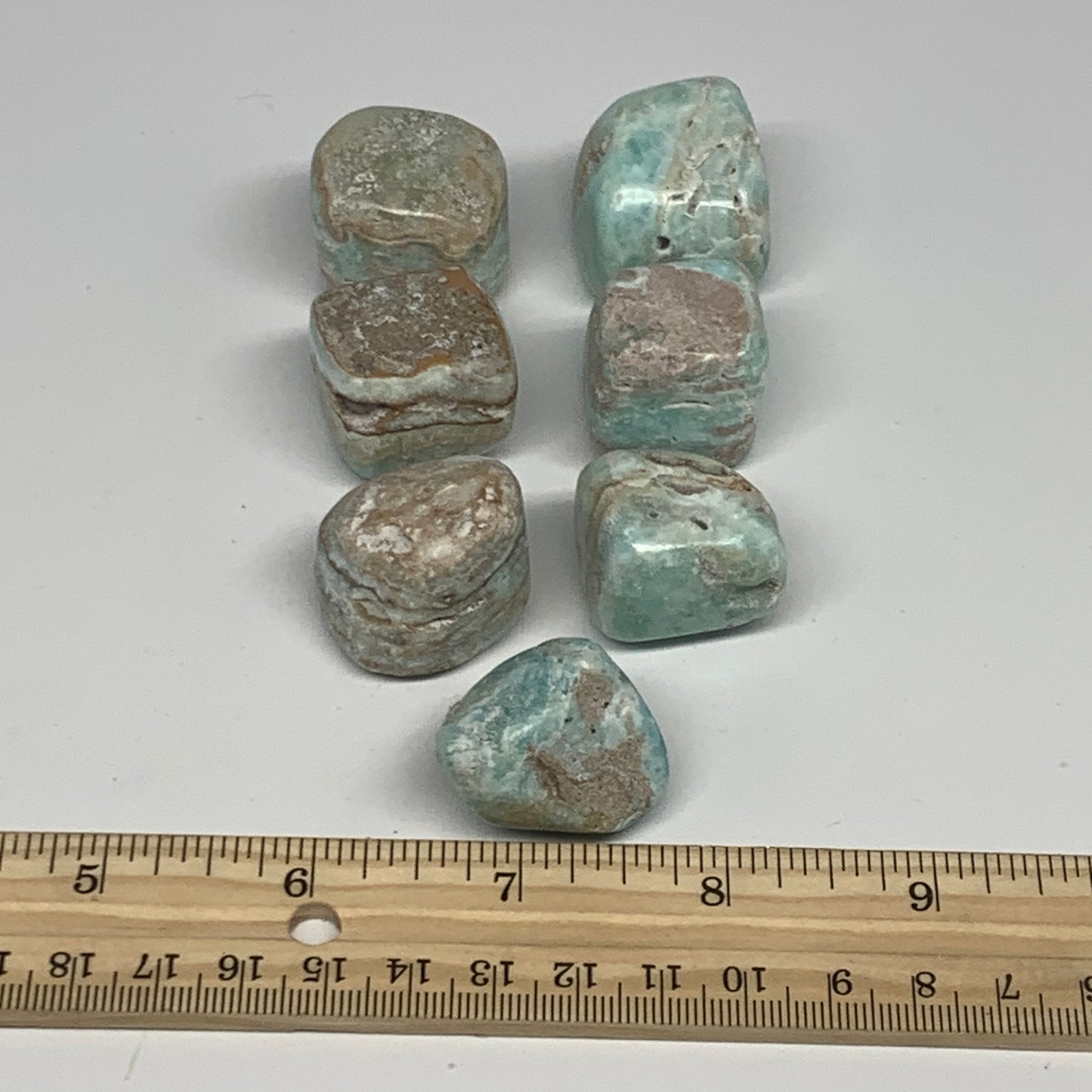 188.3g, 0.9"-1.1", 7pcs, Blue Aragonite Tumbled Stones @Afghanistan, B26671