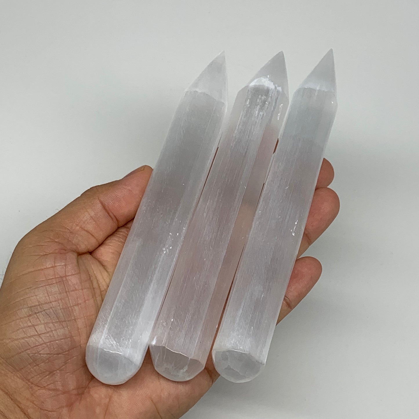 1pc, 75g-135g, 6" Natural Solid Selenite Crystal Wand Massage Stick, B8892