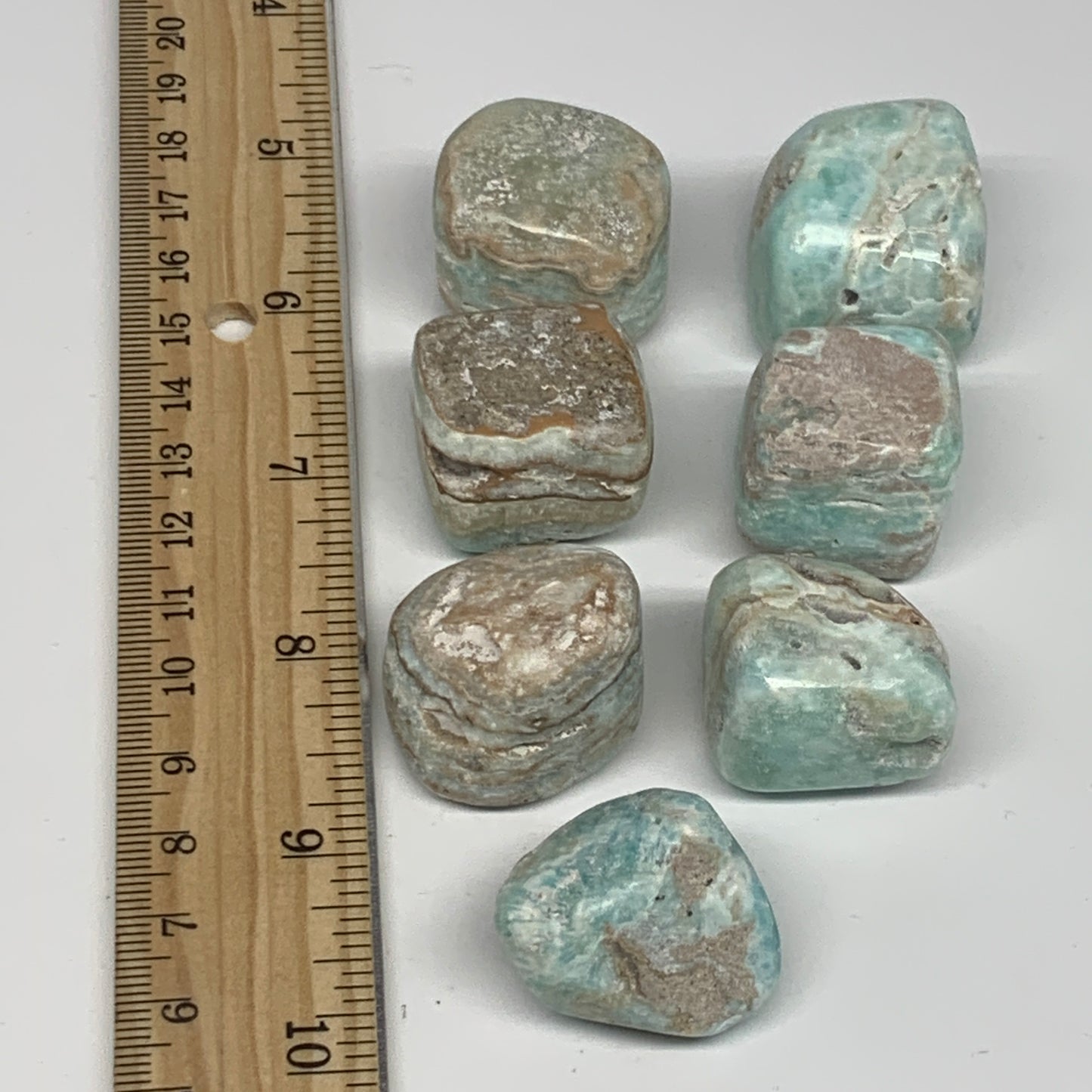 188.3g, 0.9"-1.1", 7pcs, Blue Aragonite Tumbled Stones @Afghanistan, B26671