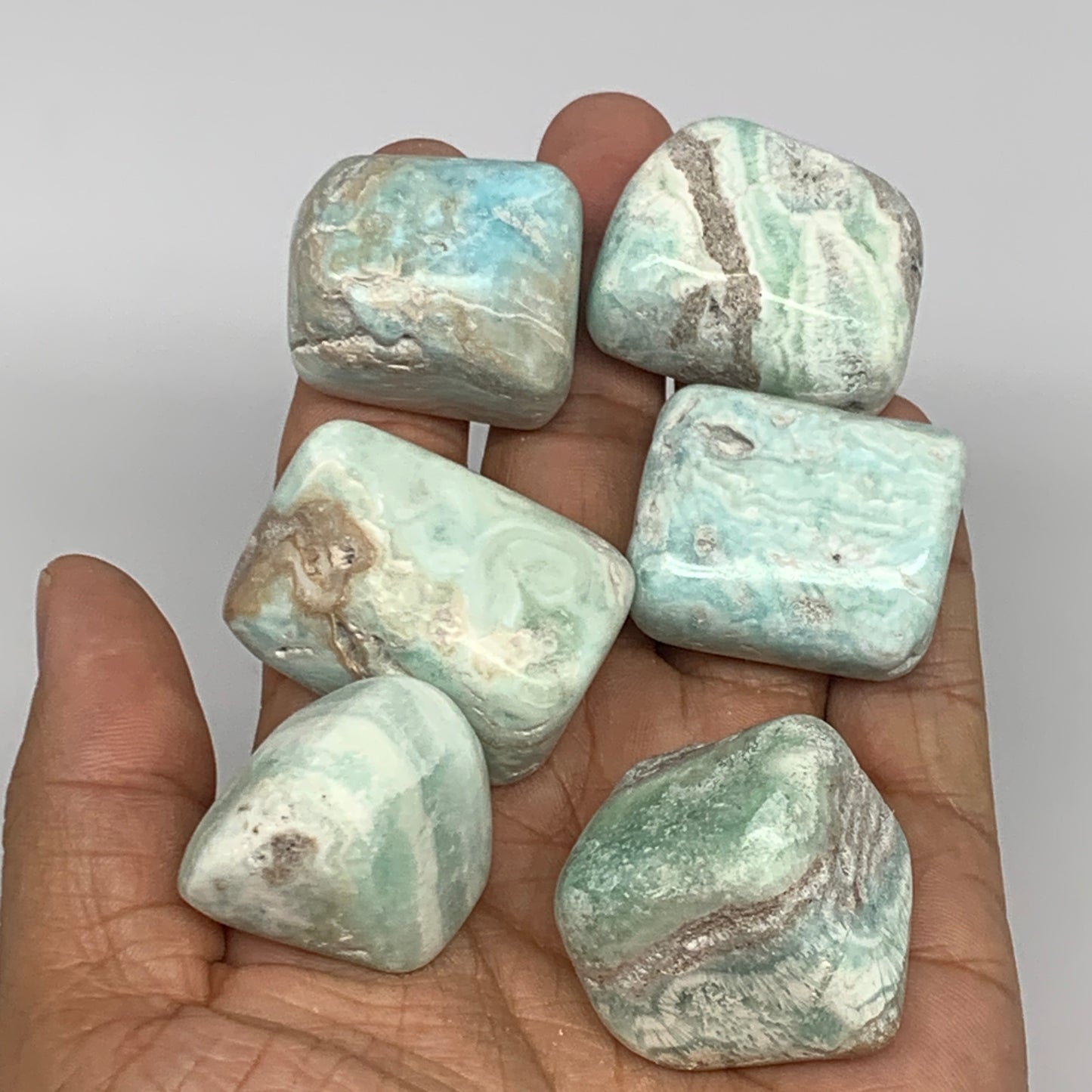 188.3g, 0.9"-1.1", 7pcs, Blue Aragonite Tumbled Stones @Afghanistan, B26671