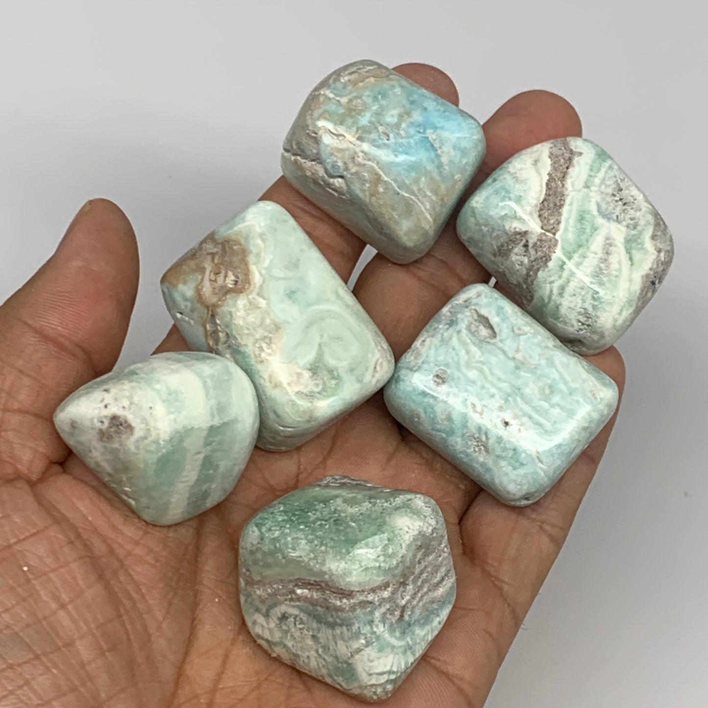 188.3g, 0.9"-1.1", 7pcs, Blue Aragonite Tumbled Stones @Afghanistan, B26671