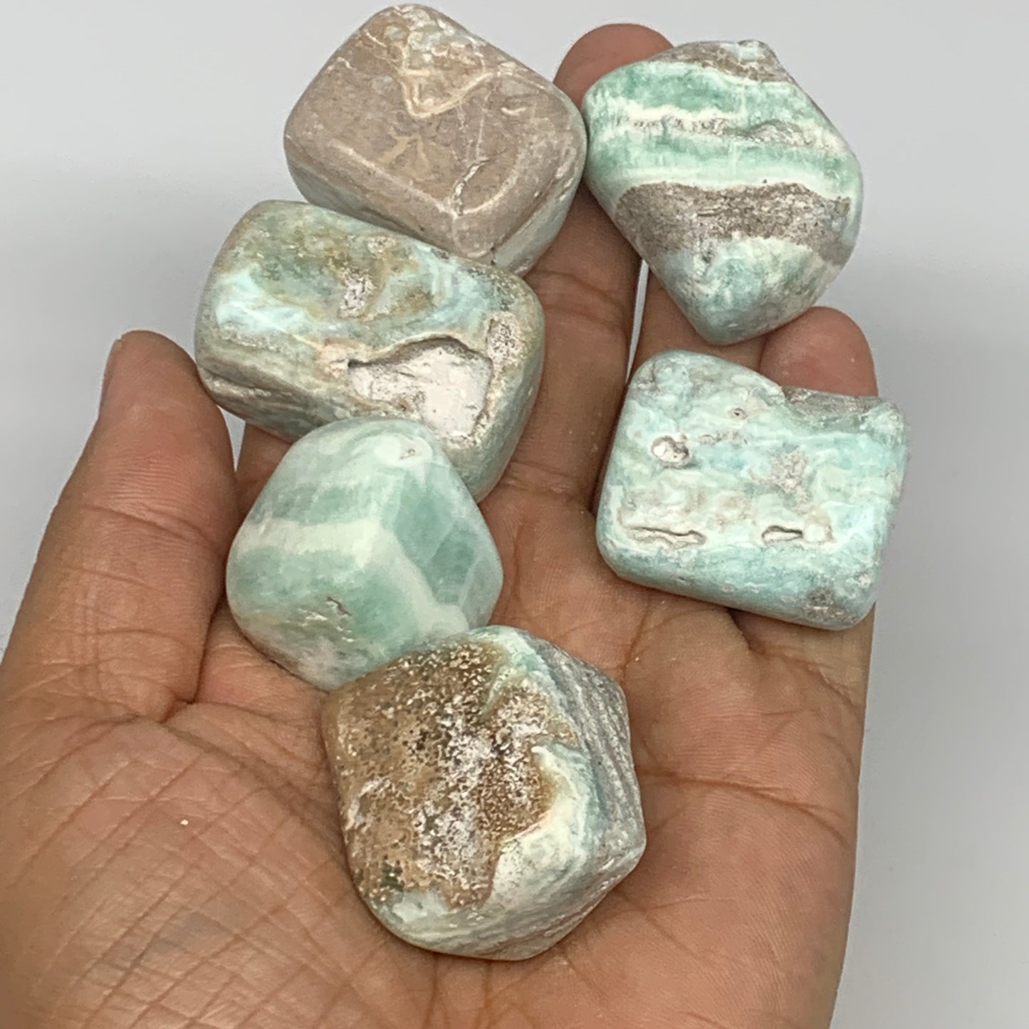188.3g, 0.9"-1.1", 7pcs, Blue Aragonite Tumbled Stones @Afghanistan, B26671