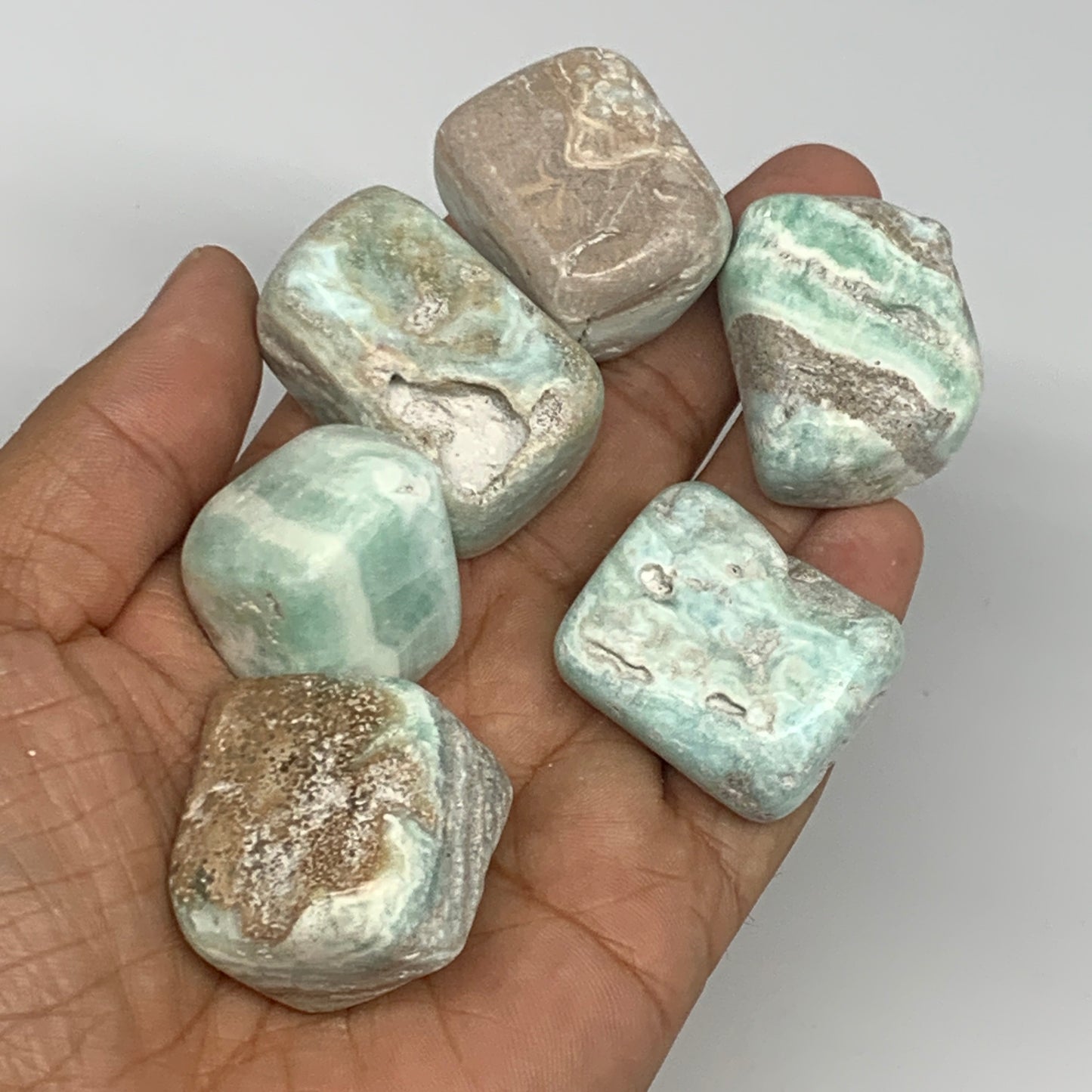 188.3g, 0.9"-1.1", 7pcs, Blue Aragonite Tumbled Stones @Afghanistan, B26671
