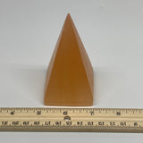 211g, 3.6"x2"  Orange Selenite/Satin Spar Pyramid Crystal @Morocco, B24223