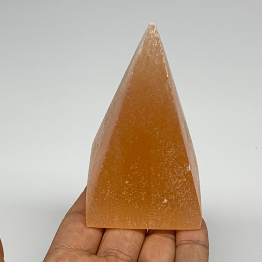 246g, 3.6"x2.2"  Orange Selenite/Satin Spar Pyramid Crystal @Morocco, B24224