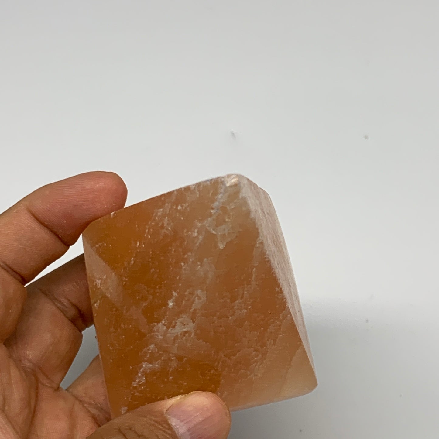 246g, 3.6"x2.2"  Orange Selenite/Satin Spar Pyramid Crystal @Morocco, B24224