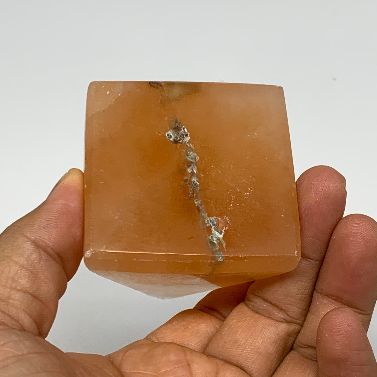 246g, 3.6"x2.2"  Orange Selenite/Satin Spar Pyramid Crystal @Morocco, B24224