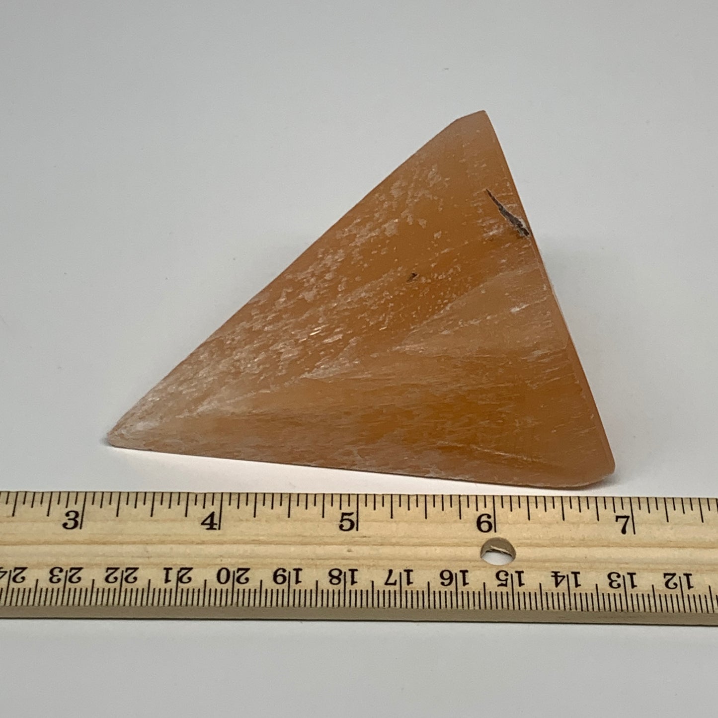 246g, 3.6"x2.2"  Orange Selenite/Satin Spar Pyramid Crystal @Morocco, B24224