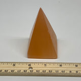 218g, 3.4"x2"  Orange Selenite/Satin Spar Pyramid Crystal @Morocco, B24226