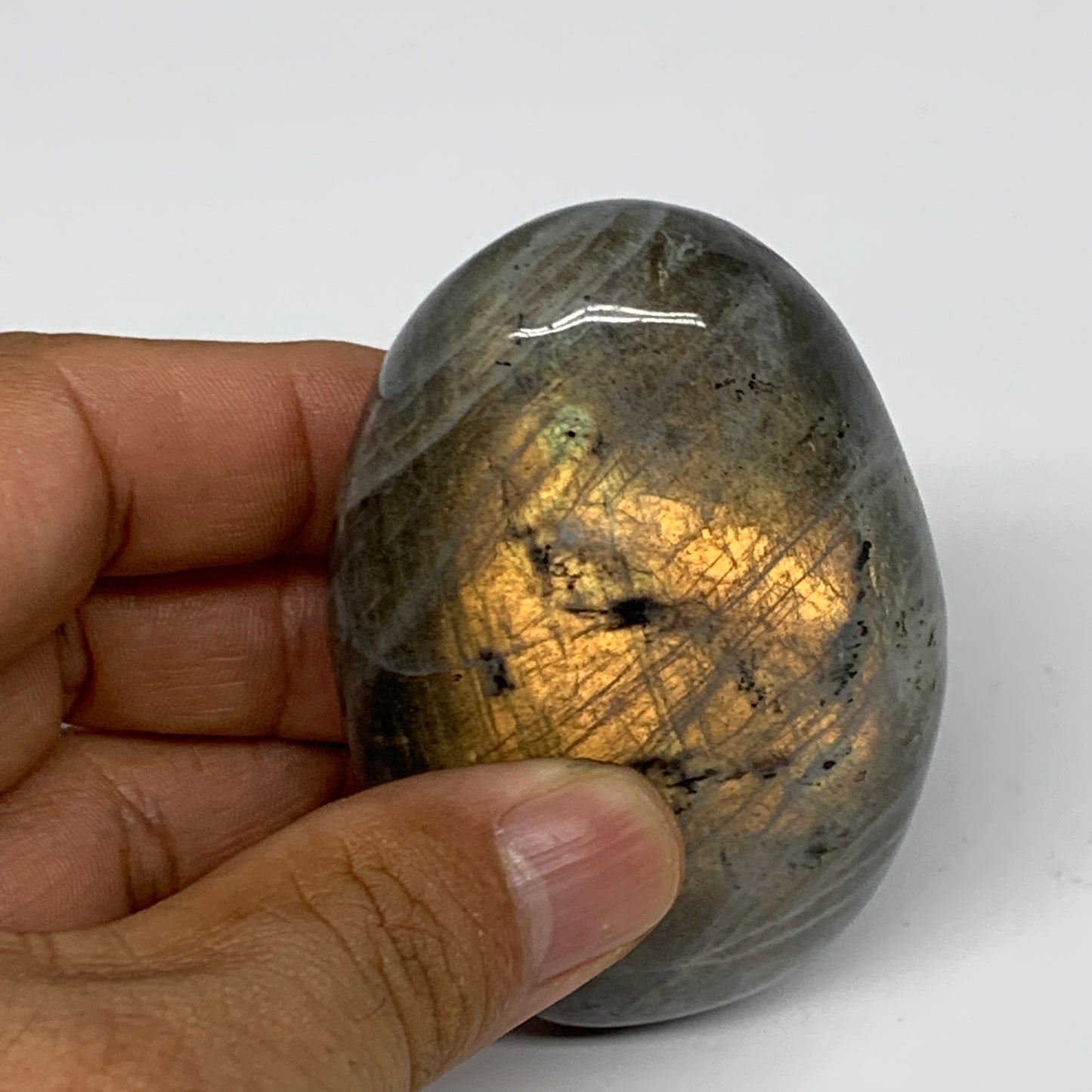 167.5g,3.2"x1.9"x1.1", Labradorite Palm-stone Tumbled Reiki @Madagascar,B16321