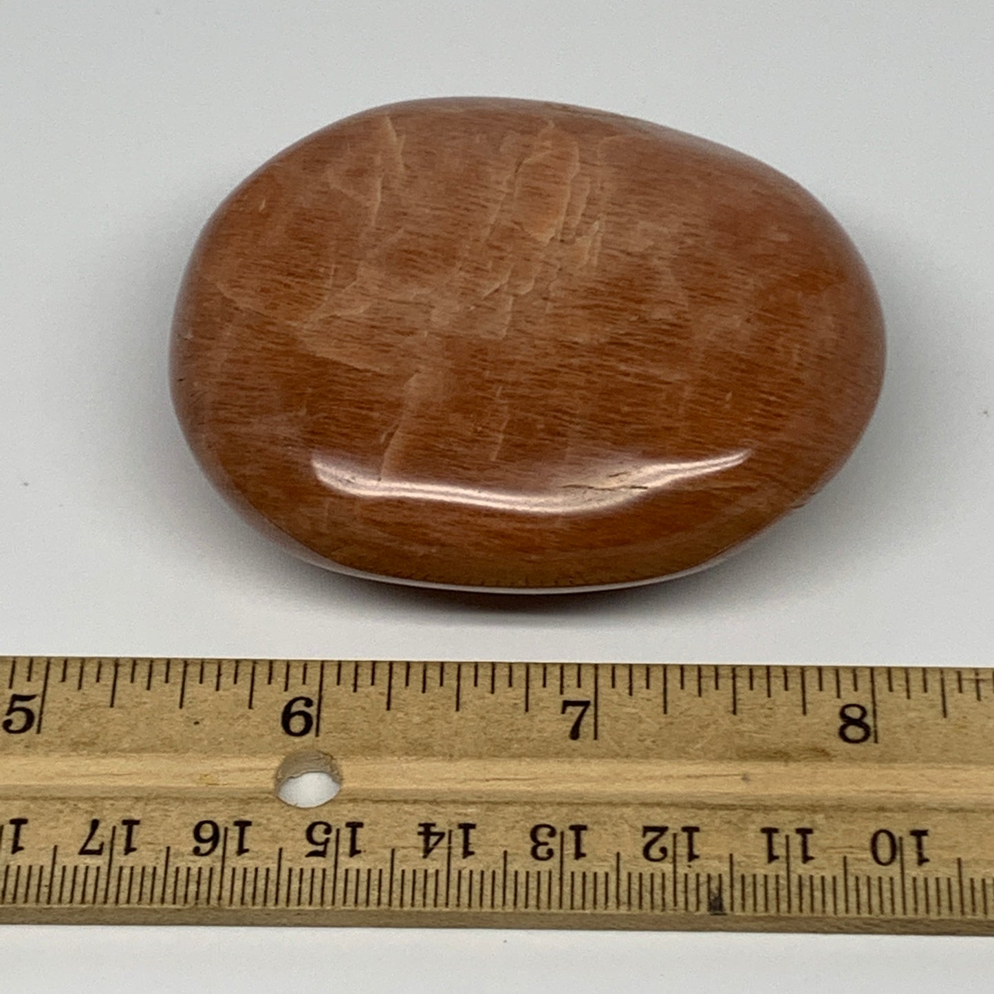 154g,2.7"x2.2"x1.1", Peach Moonstone Palm-Stone Polished Reiki Crystal, B15528