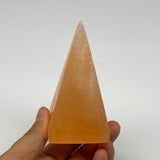 250g, 3.8"x2"  Orange Selenite/Satin Spar Pyramid Crystal @Morocco, B24237