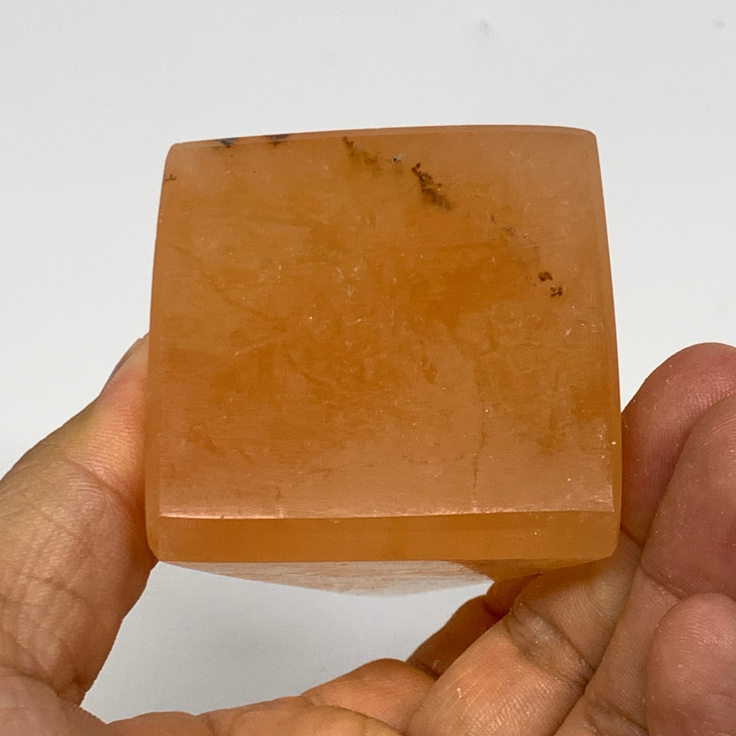 250g, 3.8"x2"  Orange Selenite/Satin Spar Pyramid Crystal @Morocco, B24237