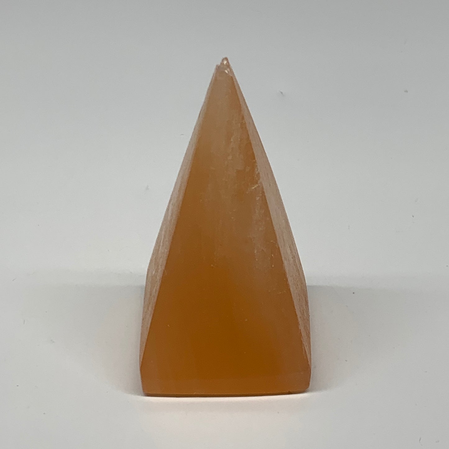 250g, 3.8"x2"  Orange Selenite/Satin Spar Pyramid Crystal @Morocco, B24237