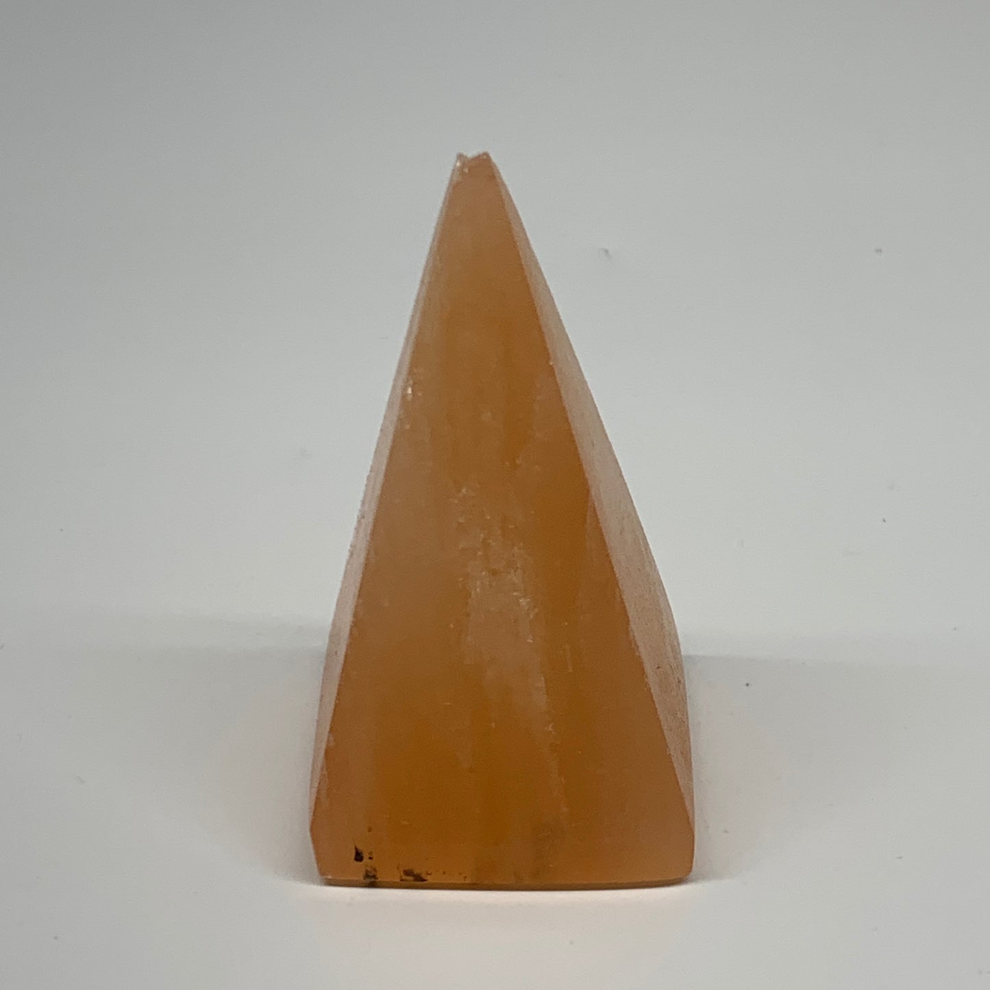 250g, 3.8"x2"  Orange Selenite/Satin Spar Pyramid Crystal @Morocco, B24237