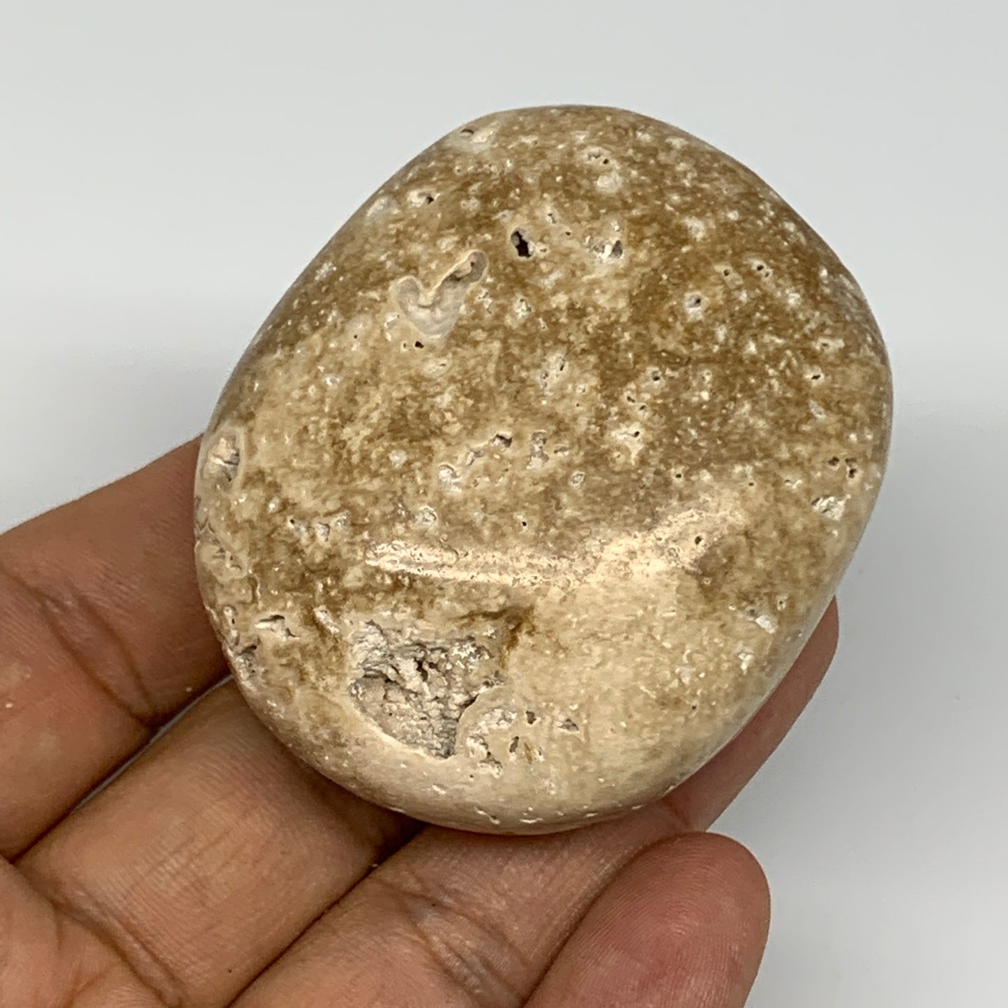 97.3g, 2.2"x1.9"x1", Chocolate Calcite Palm-Stone Reiki @Afghanistan, B14721