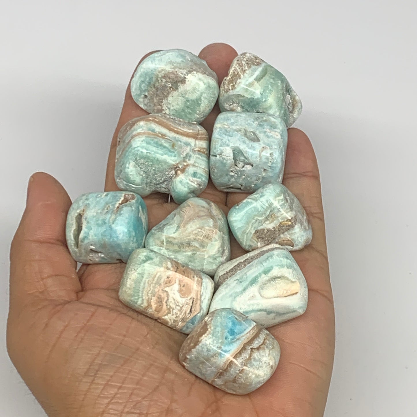 206.4g, 0.9"-1.2", 10pcs, Blue Aragonite Tumbled Stones @Afghanistan, B26682