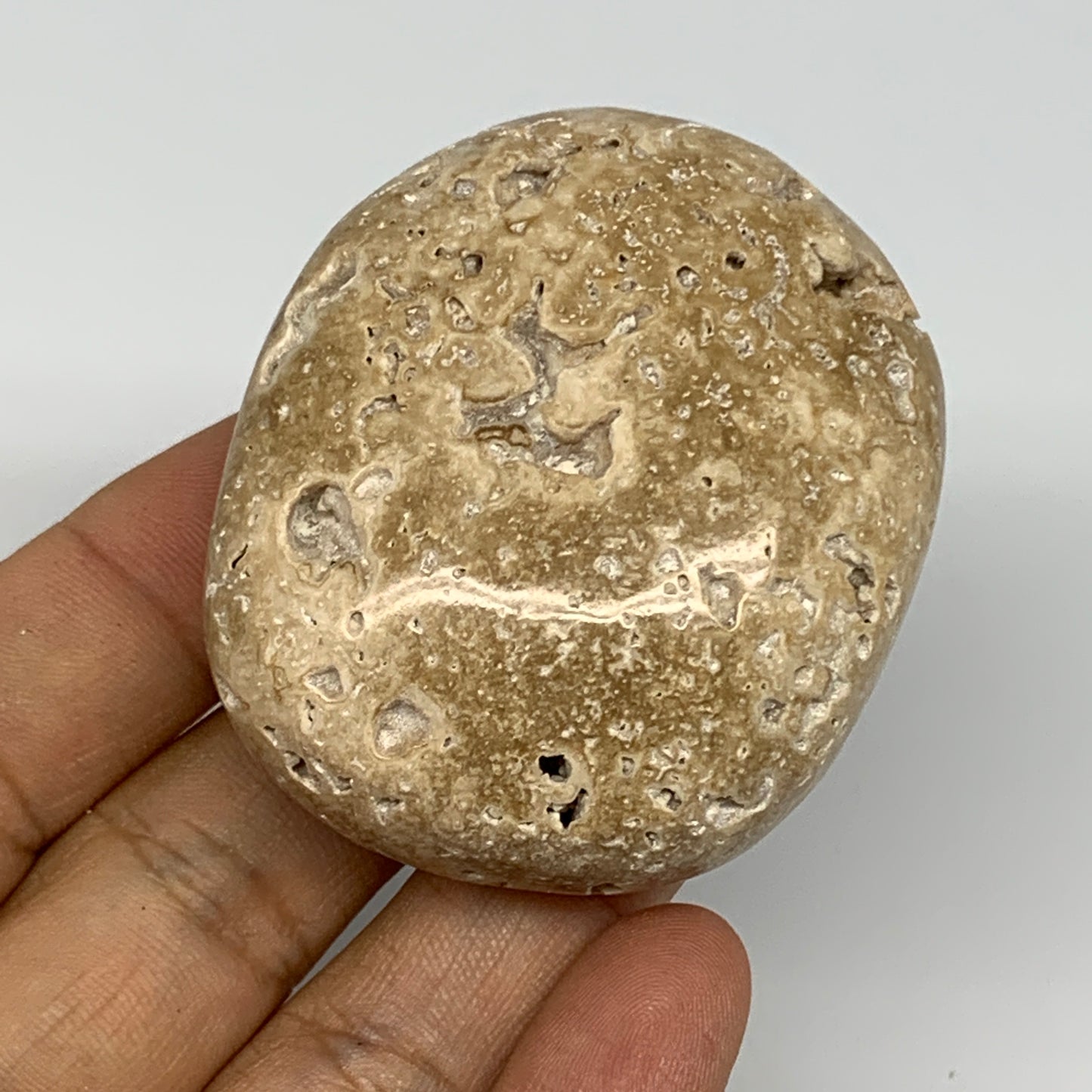 97.3g, 2.2"x1.9"x1", Chocolate Calcite Palm-Stone Reiki @Afghanistan, B14721