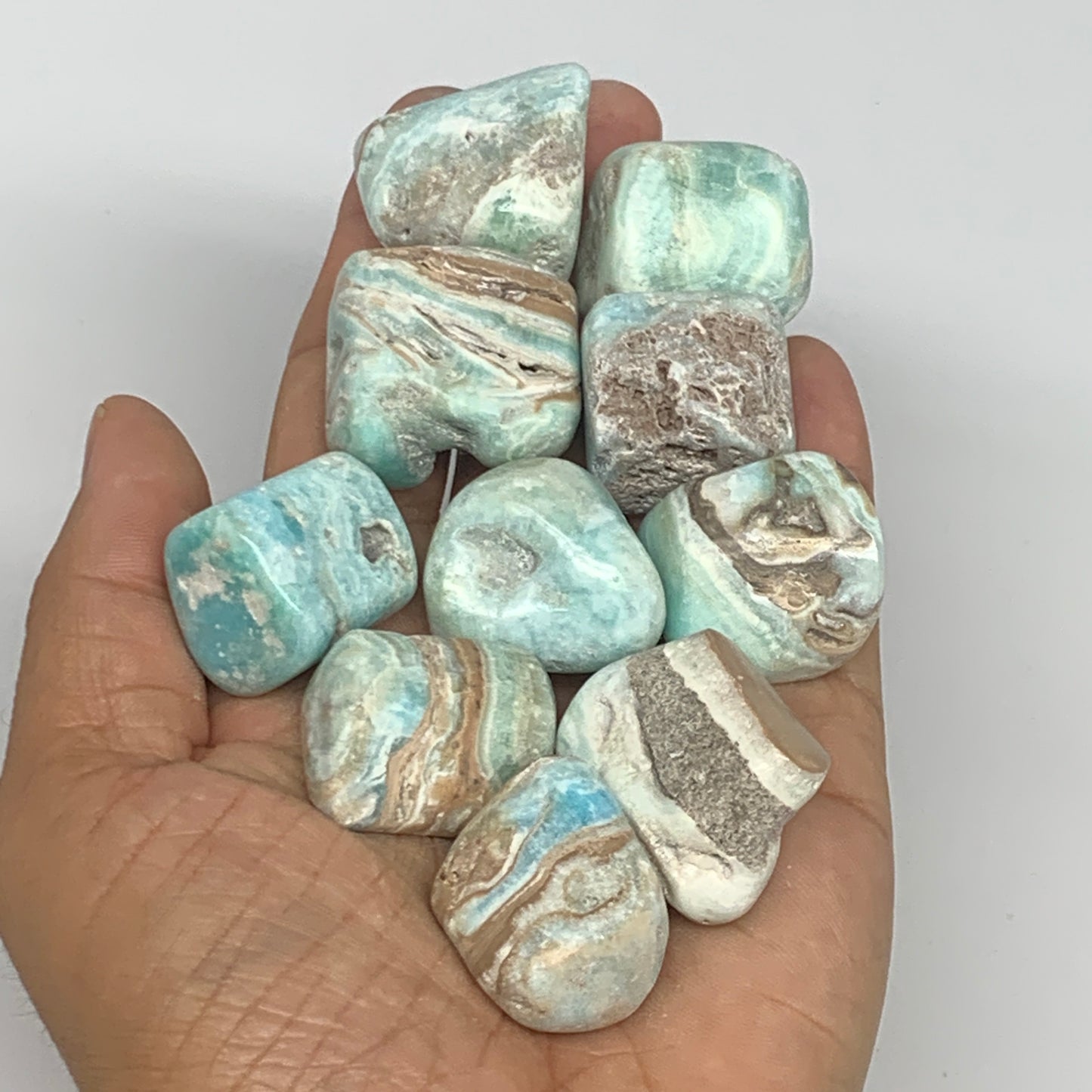 206.4g, 0.9"-1.2", 10pcs, Blue Aragonite Tumbled Stones @Afghanistan, B26682