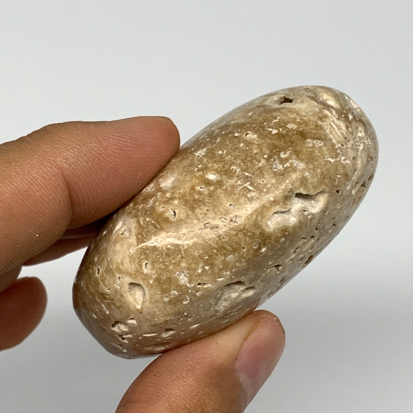 97.3g, 2.2"x1.9"x1", Chocolate Calcite Palm-Stone Reiki @Afghanistan, B14721