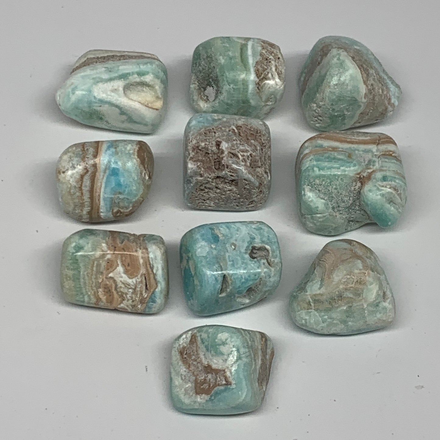 206.4g, 0.9"-1.2", 10pcs, Blue Aragonite Tumbled Stones @Afghanistan, B26682