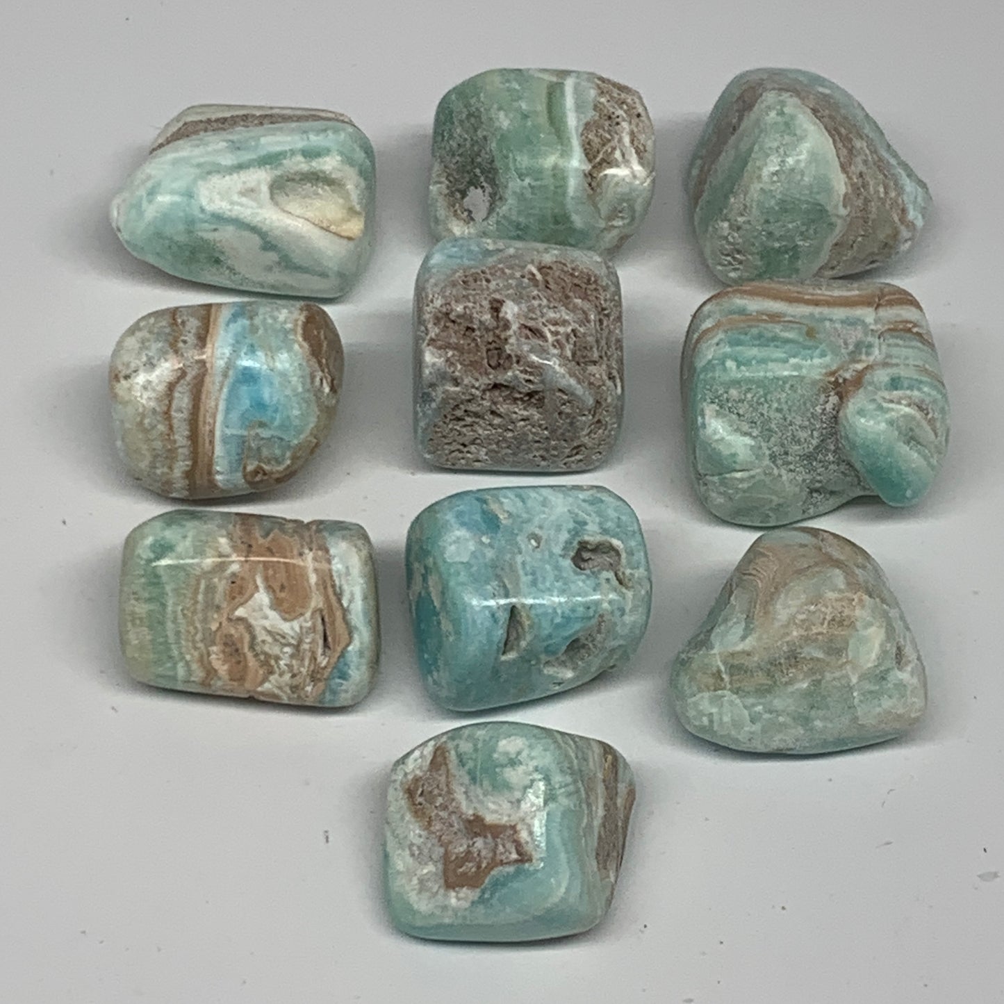 206.4g, 0.9"-1.2", 10pcs, Blue Aragonite Tumbled Stones @Afghanistan, B26682